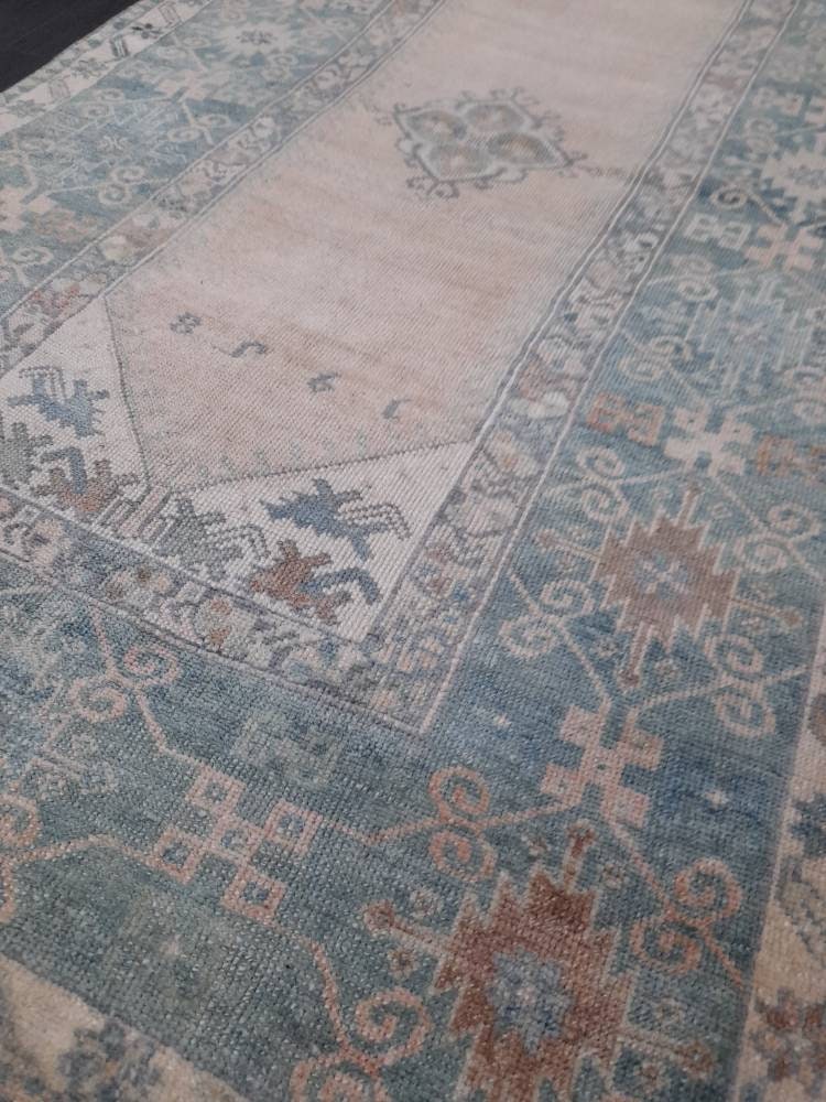 Muted Vintage RUG 3.7 x 6.6 TURKISH Rug Distressed Vintage Rug Wool Oushak Rug Large Hand Made Rugs Vintage Turkish Rug Hand Knotted Rug