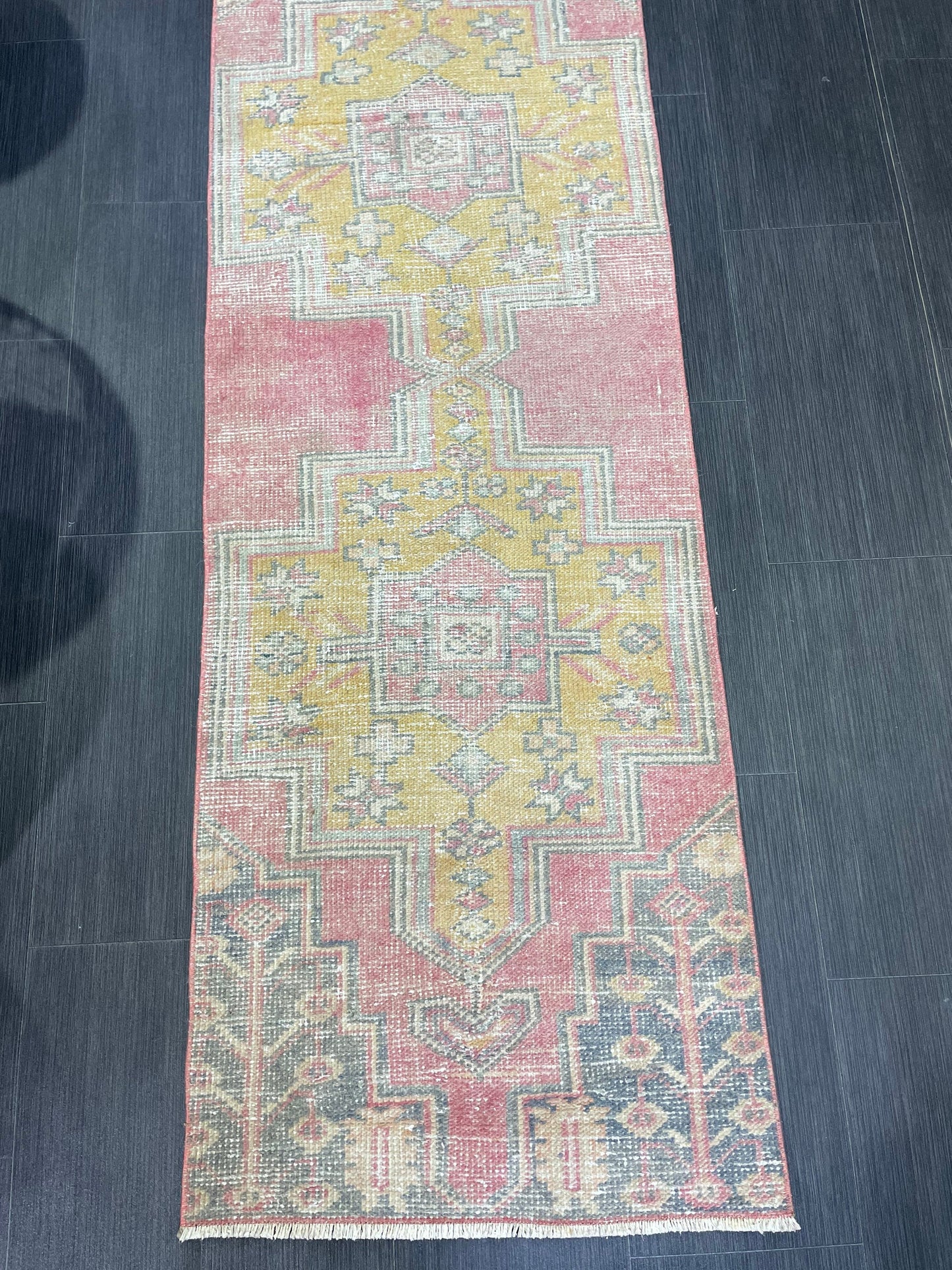 Distressed VINTAGE Rugs, Handmade 2 x 6.7 Runner Rug, Oushak Rug, Wool Rustic Runner Rug, Antique Runner Rug, Turkish Rug, Short Runner Rug,