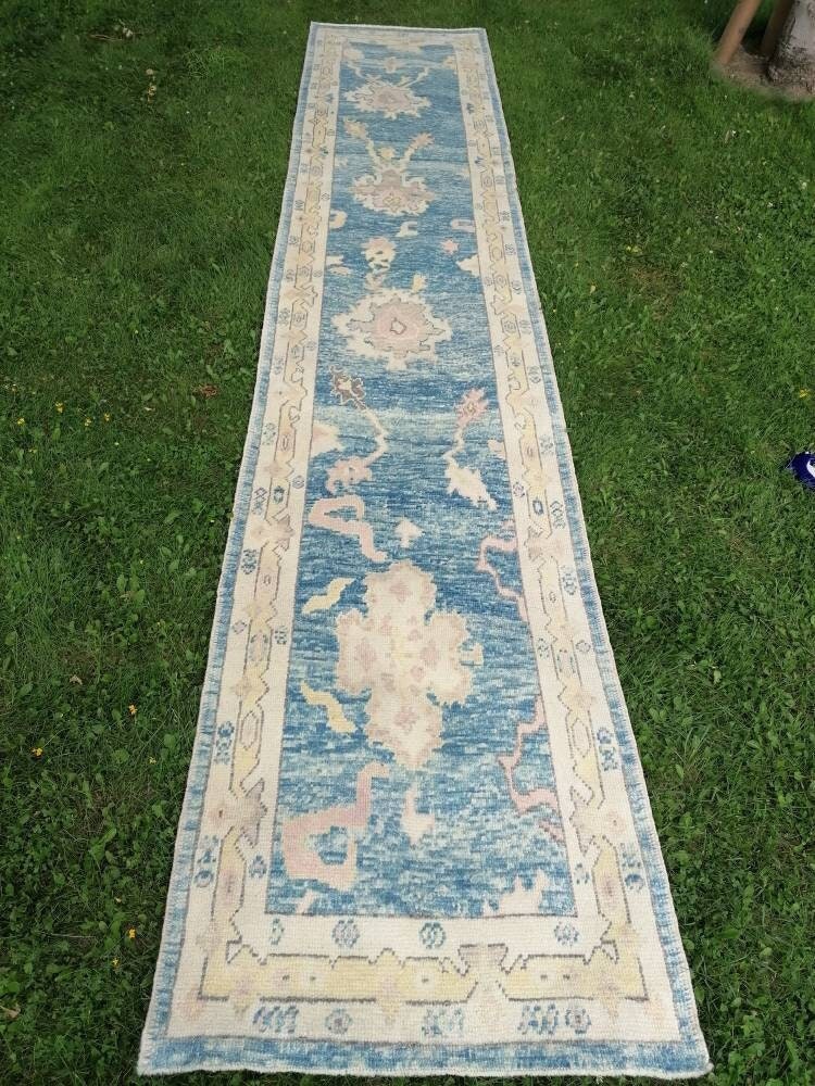 Oushak runner rug 2'10x14'3 turkish new production oushak runner rug, hallway runner kitchen runner, handmade wool rugs