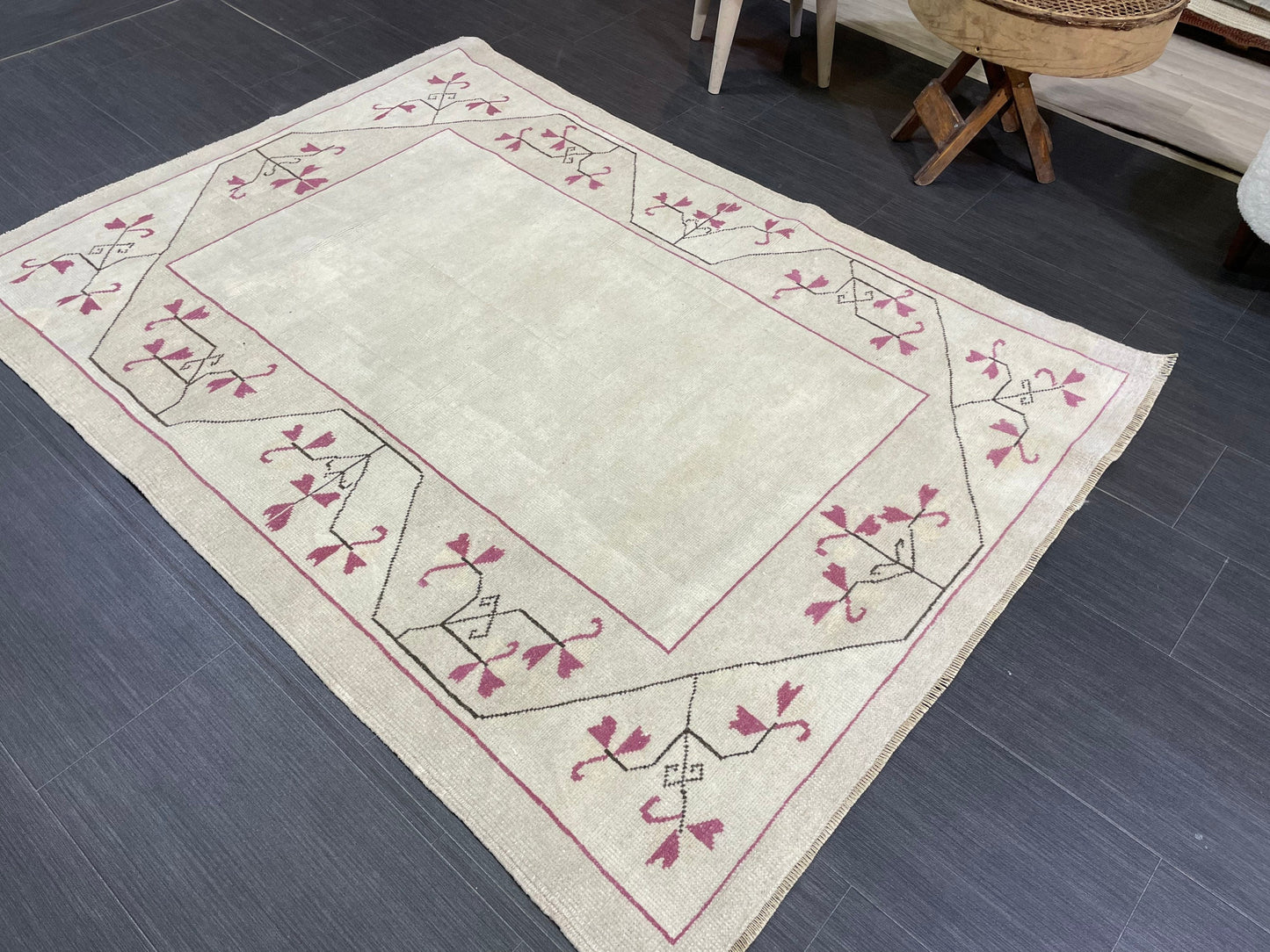 Bathroom Handmade Rug, Vanity 4 x 5.6 Rug , Oushak Rug, Wool Oriental Rug, Persian Rug, Vintage Turkish Rug Hand Knotted Wool Rug