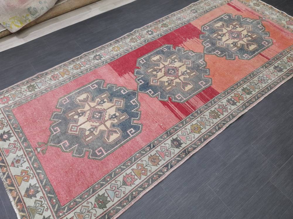 Muted Vintage Runner Rug 4.8 x 11 Oriental Runner Rug muted Turkish Runner Rug Hallway Runner Rug Kitchen Runner Rug Wool Runner Rug