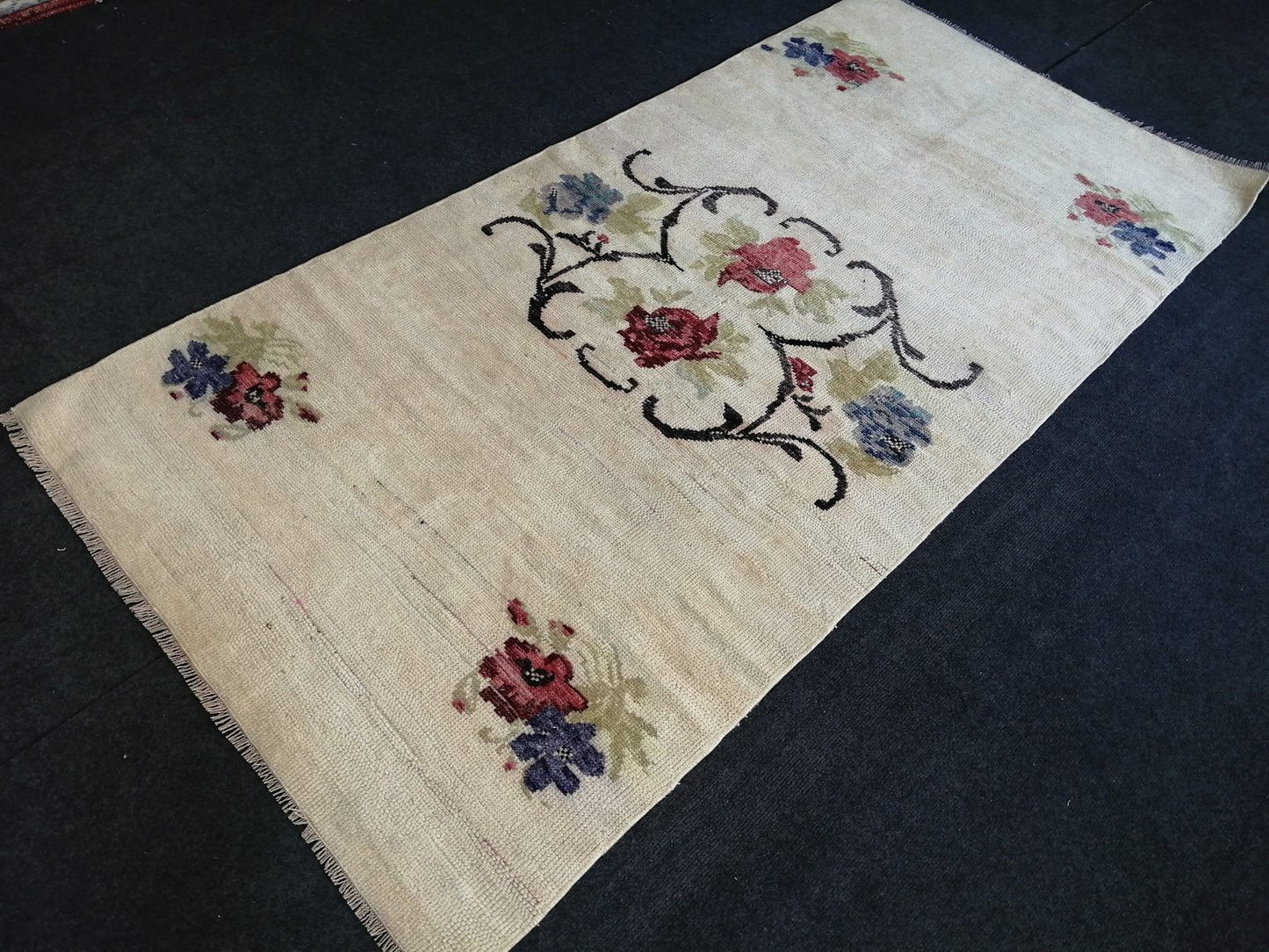 Floral OUSHAK RUG TURKISH 6.3 x 3.2 Oushak Rug Vintage Oushak Runner Rug Vintage Runner Rug Wool Hand Made Rugs Vintage Turkish Rug