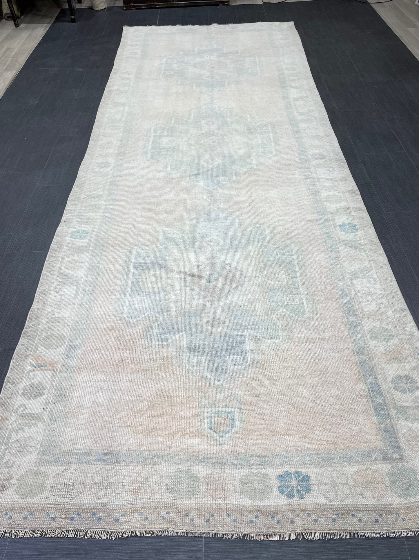 Muted Oushak Runner Rug 4.7 x 12.6 Turkish Runner Rug Muted Vintage Runner Rug Hallway Runner Rug Kitchen Runner Rug Wool Runner