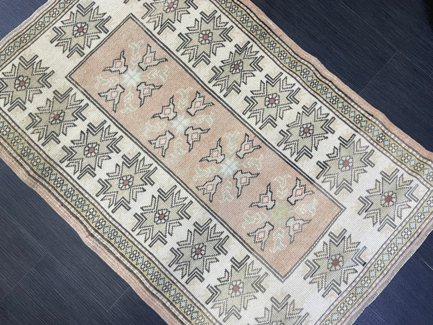 Vintage Oushak 2.10 x 4.3 Rug, Vintage Rug, Wool Muted Hand Knotted Rug, Handmade Rugs Vintage Turkish Rug