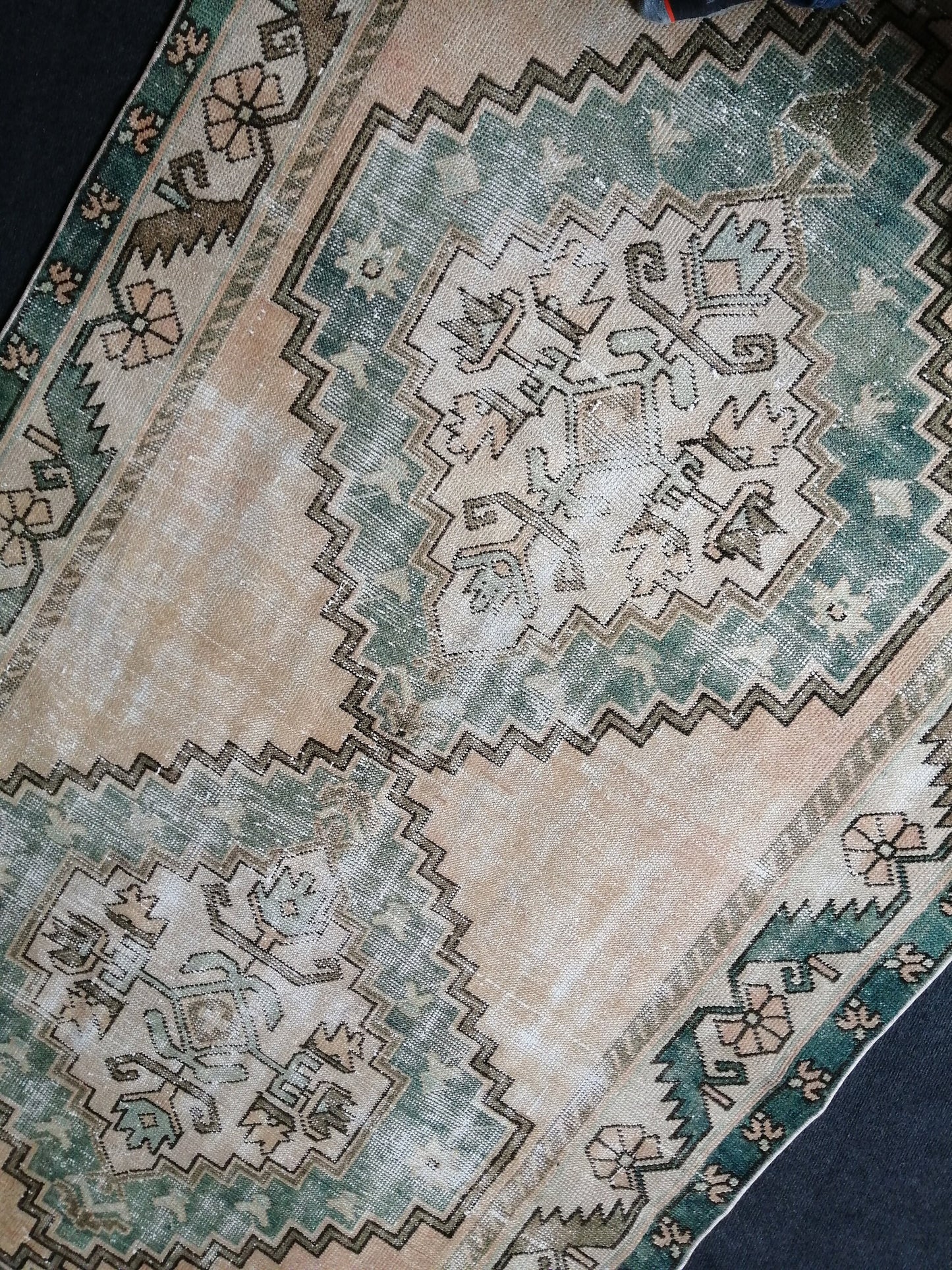 12.5 x 4.7 Large Vintage Rugs TURKISH HAND MADE Rugs Green Vintage Turkish Rugs Oushak Rug Turkish Oushak Rug, Vintage Oushak Rug