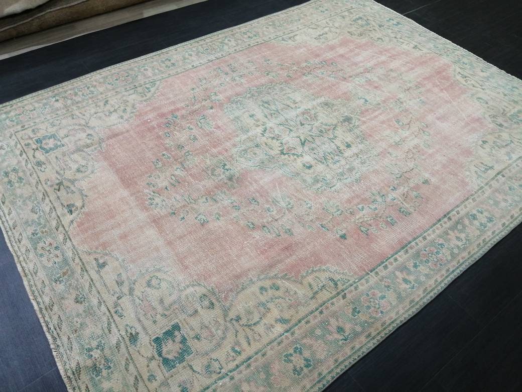 Large Vintage RUG Vintage TURKISH Rug 6.7 x 9 Vintage Distressed Rug Vintage Oushak Rug Hand Made Rugs Antique Turkish Rug Oriental Rug