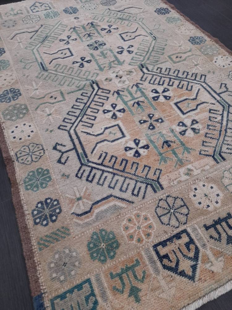 Vintage RUG TURKISH 4.3 x 6.8 Rug Vintage Oushak Rug Vintage Oriental Rug Wool Hand Knotted Rug Hand Made Rugs Antique Turkish Rug