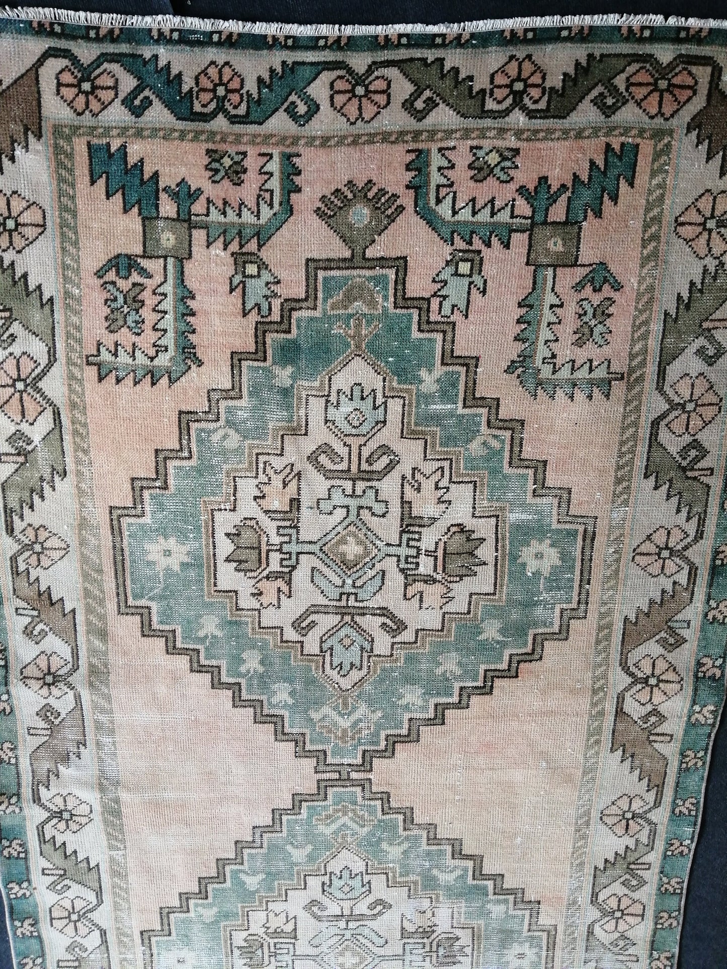 12.5 x 4.7 Large Vintage Rugs TURKISH HAND MADE Rugs Green Vintage Turkish Rugs Oushak Rug Turkish Oushak Rug, Vintage Oushak Rug