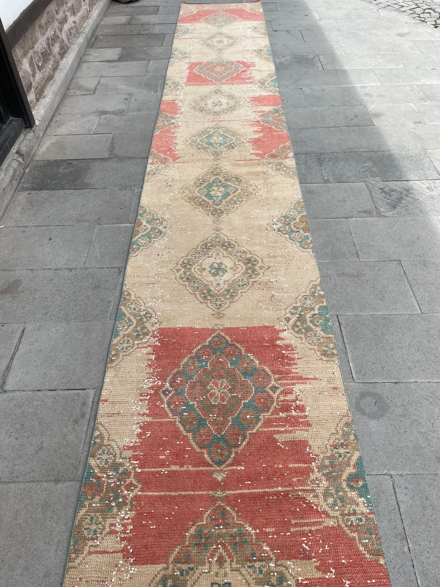 Muted Vintage Extra Long Turkish Runner Oushak 2.7 x 20.5 Stairs Runner Rug Vintage Runner XL Oriental Runner Staircase Handmade Runner