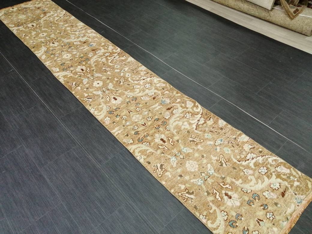 Muted Vintage Runner Rug 2x10. 8 Hallway Runner Rug Kitchen Runner Rug Wool Runner Rug Oushak Runner Rug Turkish Floral Runner Rug
