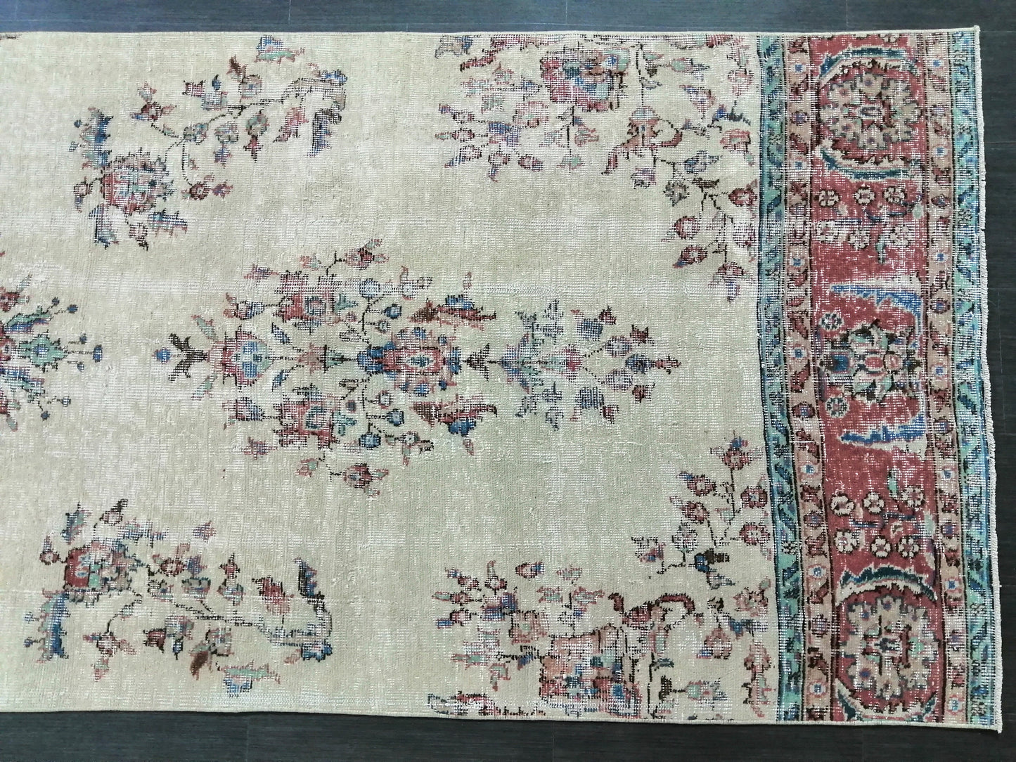 Distressed OUSHAK RUG 11.6 x 3.8 Muted Vintage Runner Rug Vintage Runner Rug Wool Oushak Rug Vintage Turkish Runner Rug