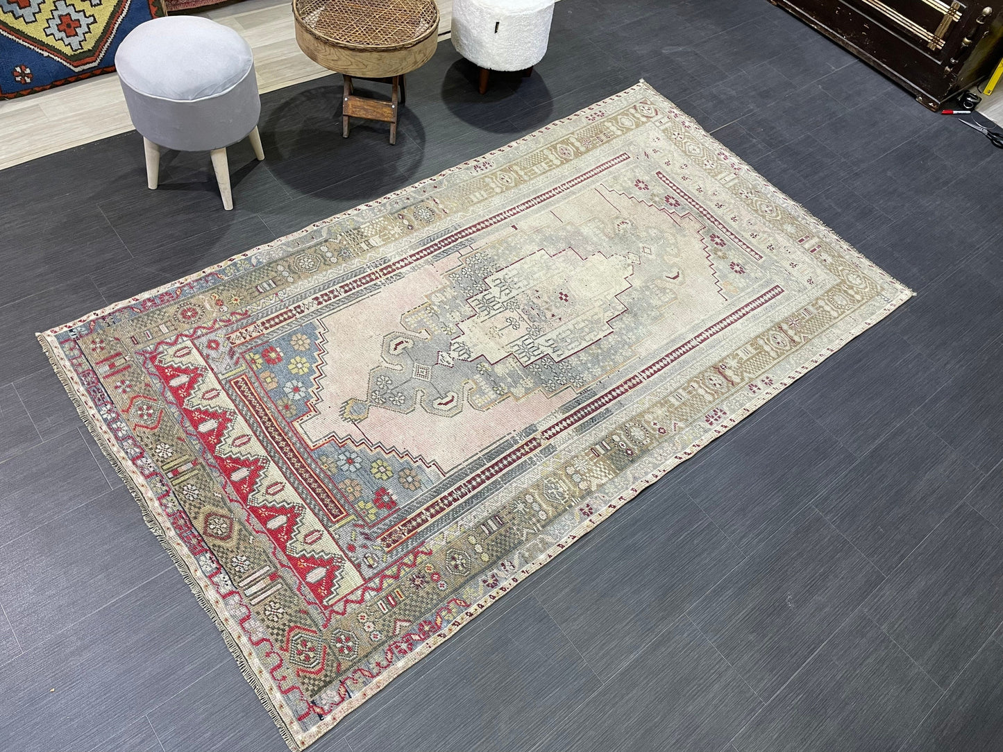 OUSHAK RUG, TURKISH 4.2 x 7.6 Rug, Vintage Rug, Vintage Oriental Rug, Wool Hand Knotted Rug, Handmade Rug, Antique Turkish Rug.