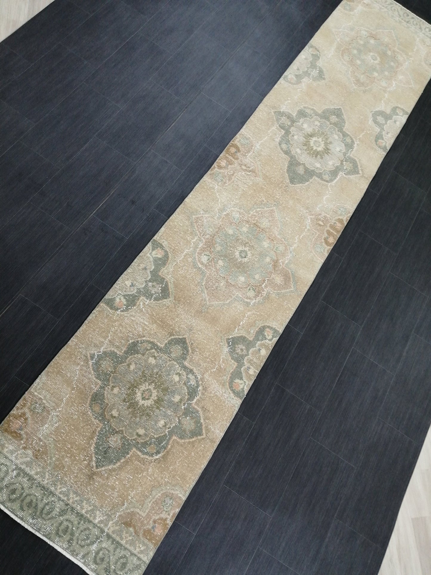 Muted Vintage Runner Rug 2.5 x 12.5 Hallway Runner Rug Kitchen Runner Rug Wool Runner Rug Oushak Runner Rug Turkish Runner Rug