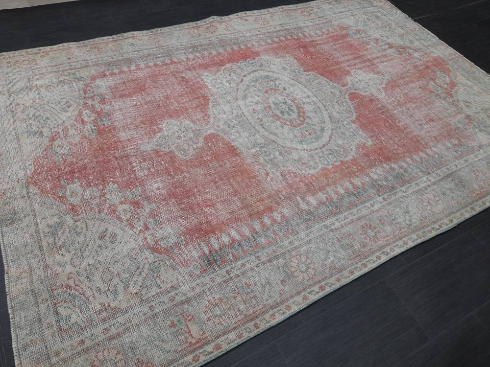 OUSHAK RUG TURKISH 6x9 Rug Vintage Rug Vintage Oriental Rug Wool Hand Knotted Rug Hand Made Rugs Antique Turkish Rug 6.2 x 9.1 Rug