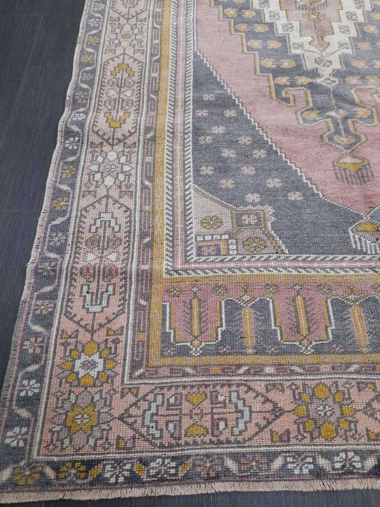 Muted Vintage RUG 4.7 x 9 TURKISH Rug Distressed Vintage Rug Wool Oushak Rug Large Hand Made Rugs Vintage Turkish Rug Hand Knotted 5x9 Rug