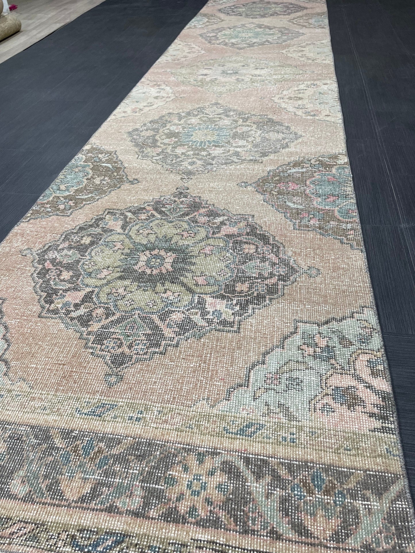Distressed Runner Rug Muted Turkish Runner 3 x 13.2 Rug Pink Vintage Runner Rug Hallway Runner Rug Muted Persian Runner Rug Wool Runner