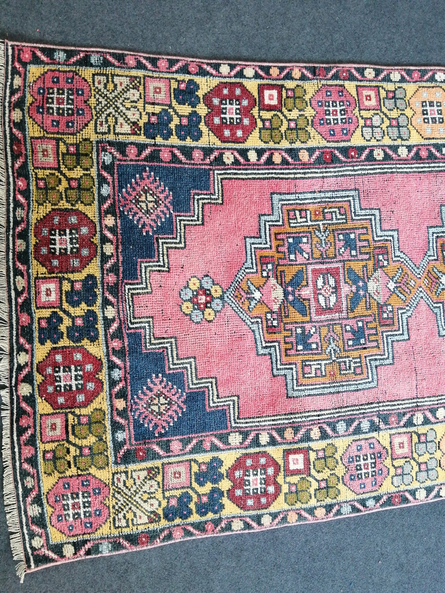 6.8 x 3.7 Turkish Rug, Oushak Rug, Wool Oriental Rug, Blue Oushak Vintage Persian Rug, Hand Made Rug 3.7x6.8 Runner
