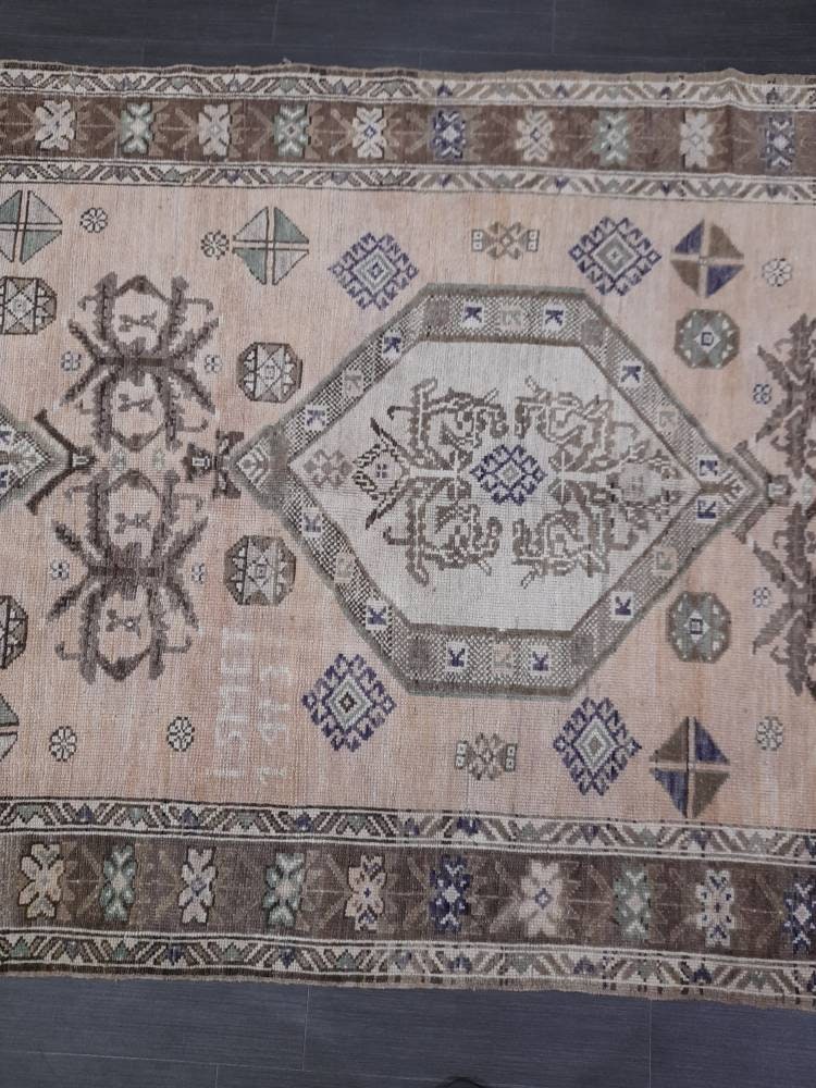 Vintage Persian Rug Unique Motif Rug 5 x 13.3 Persian Rug Vintage Hand Knotted Rug Eclectic Rug Hand Made Rug Living room Rug Turkish rug