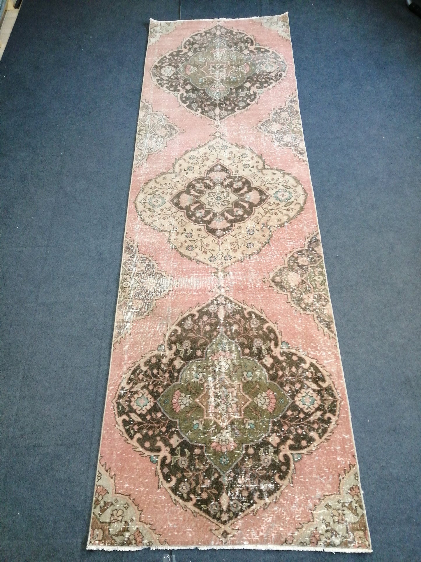 11 x 3.4 OUSHAK RUG TURKISH Oushak Rug Vintage Muted Oushak Runner Rug Faded Vintage Rug Wool Oushak Rug Hand Made Rugs Turkish Rug