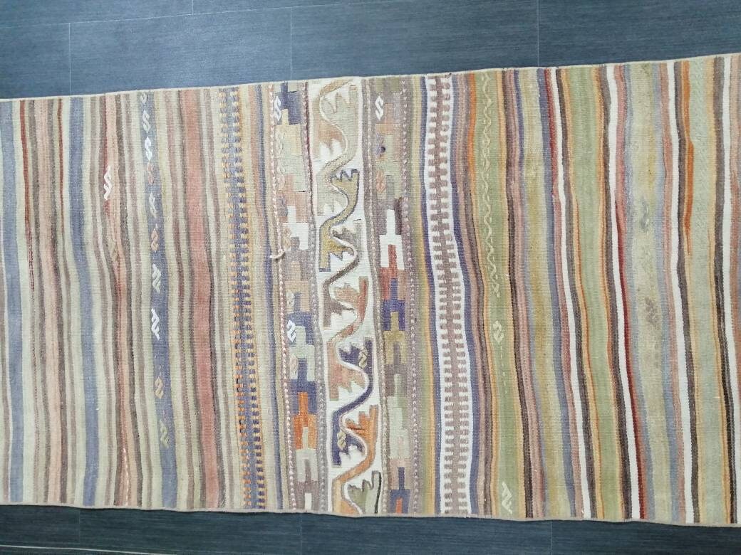 Vintage Runner rug 2.9 x 15.4 Flat woven Runner Kilim Rug With Embroidery XL Oriental Runner Carpet, Vintage Kilim Rug Wool 3x16 Carpet Rug