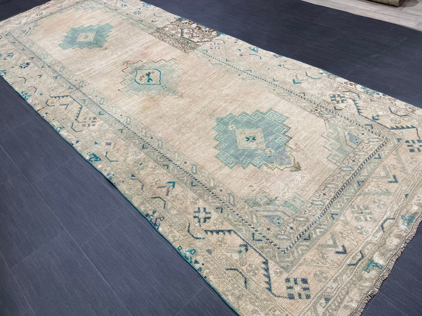 Muted Handmade Runner 4.5 x 11.6 Runner Turkish Runner Rug Faded Vintage Runner Rug Hallway Runner Neutral Kitchen Runner Rug Wool Runner