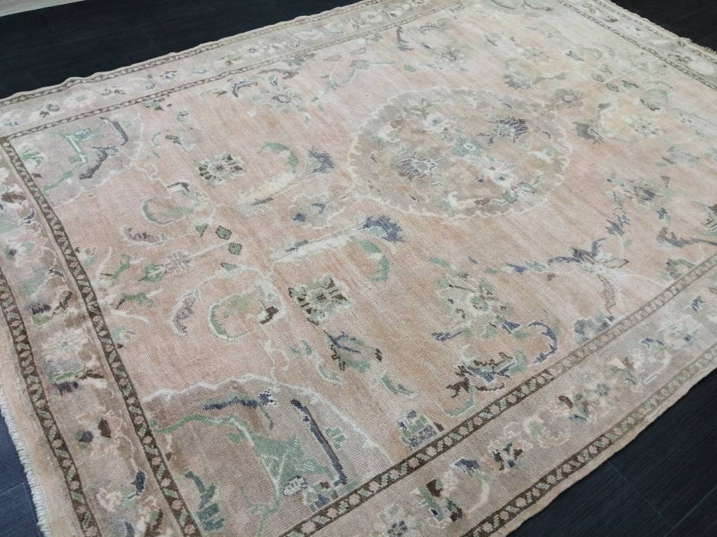 Vintage RUG, 6 x 8.3 TURKISH Oushak Rug, Vintage Handmade Rug, Wool Hand Knotted Oriental Rug, Hand Made Rug, Quality Turkish Rug