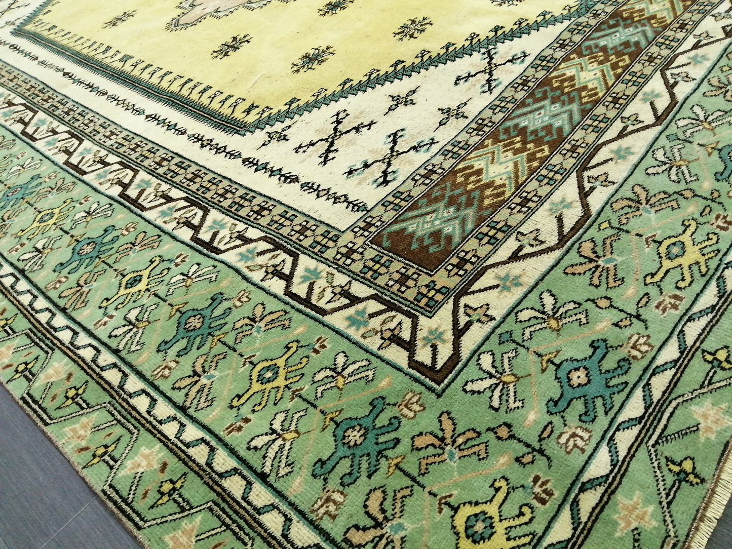 OUSHAK RUG 8.6x7.3 Green TURKISH Oushak Rug Vintage Oushak Runner Rug Vintage Runner Rug Wool Oushak Rug Hand Made Rugs Vintage Turkish Rug
