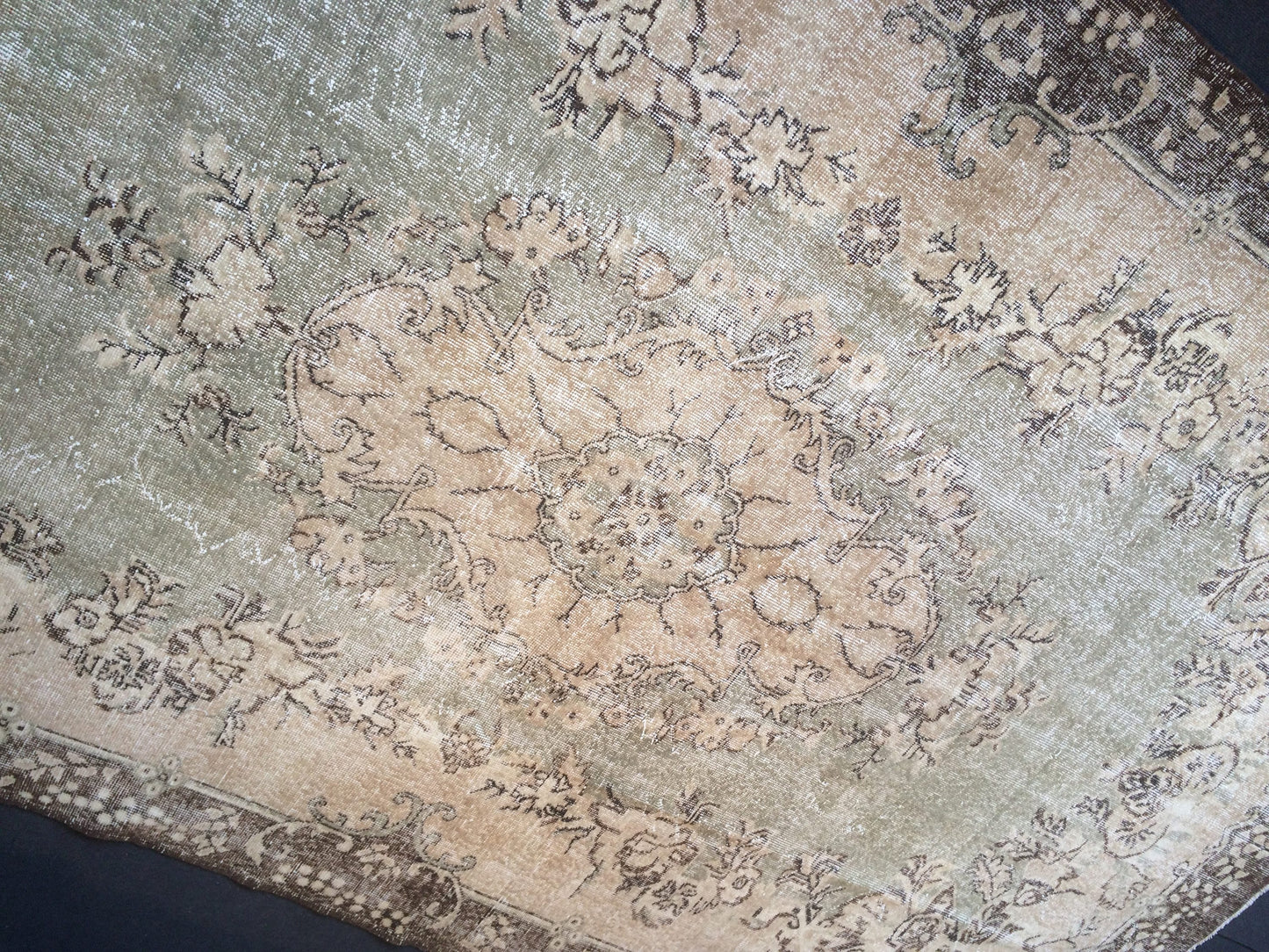 6.5 x 10.8 Vintage Light Green Rug, Large Area Vintage Rug, Oushak Rug,Turkish Rug Hand woven Rug 6.5x11 Muted Rug