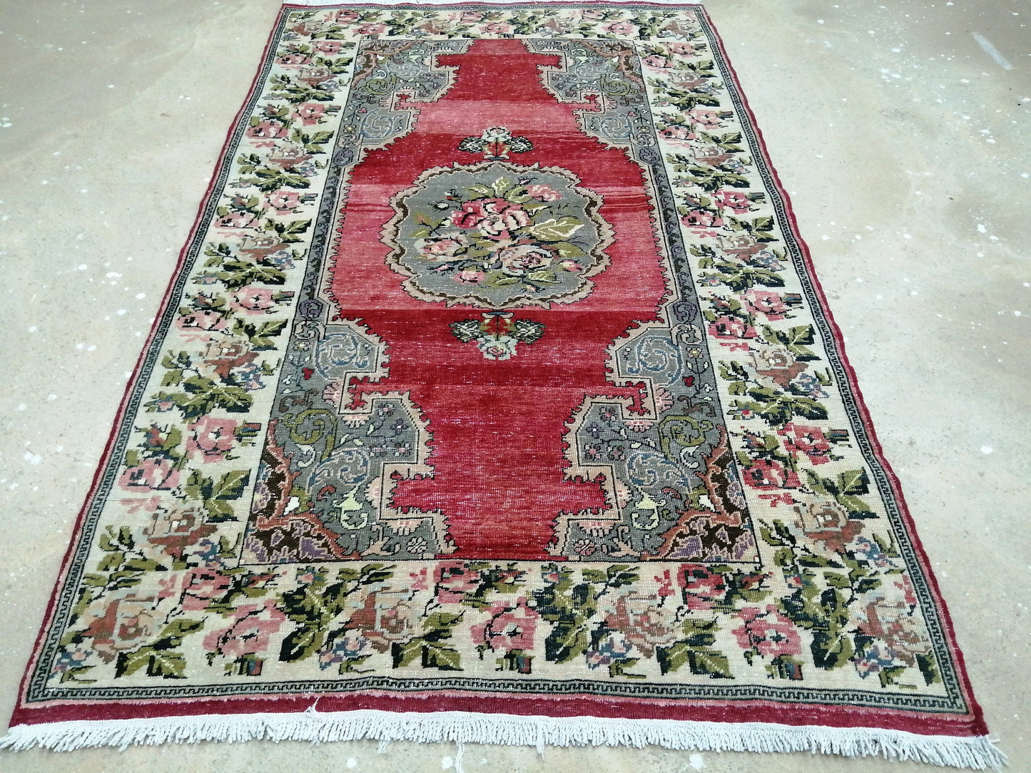 4.6 x 7.6 Floral OUSHAK RUG TURKISH Oushak Rug Vintage Oushak Runner Rug Vintage Runner Rug Wool Oushak Rug Hand Made Rugs Vintage Rug