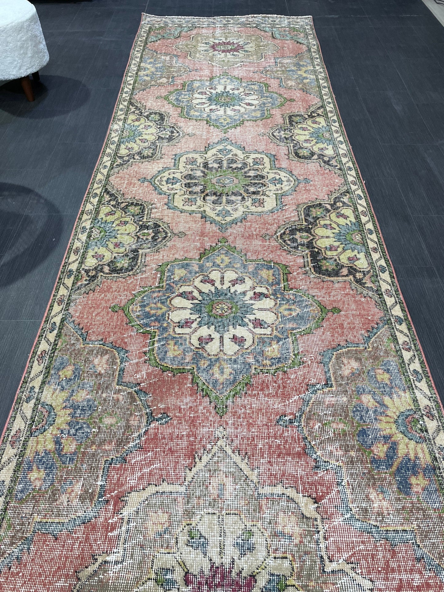 Handmade Runner Rug, Turkish Runner 3.7 x 12.4 Rug, Vintage Runner Rug, Hallway Runner Rug Kitchen Runner Rug, Hand Knotted Wool Runner Rug,