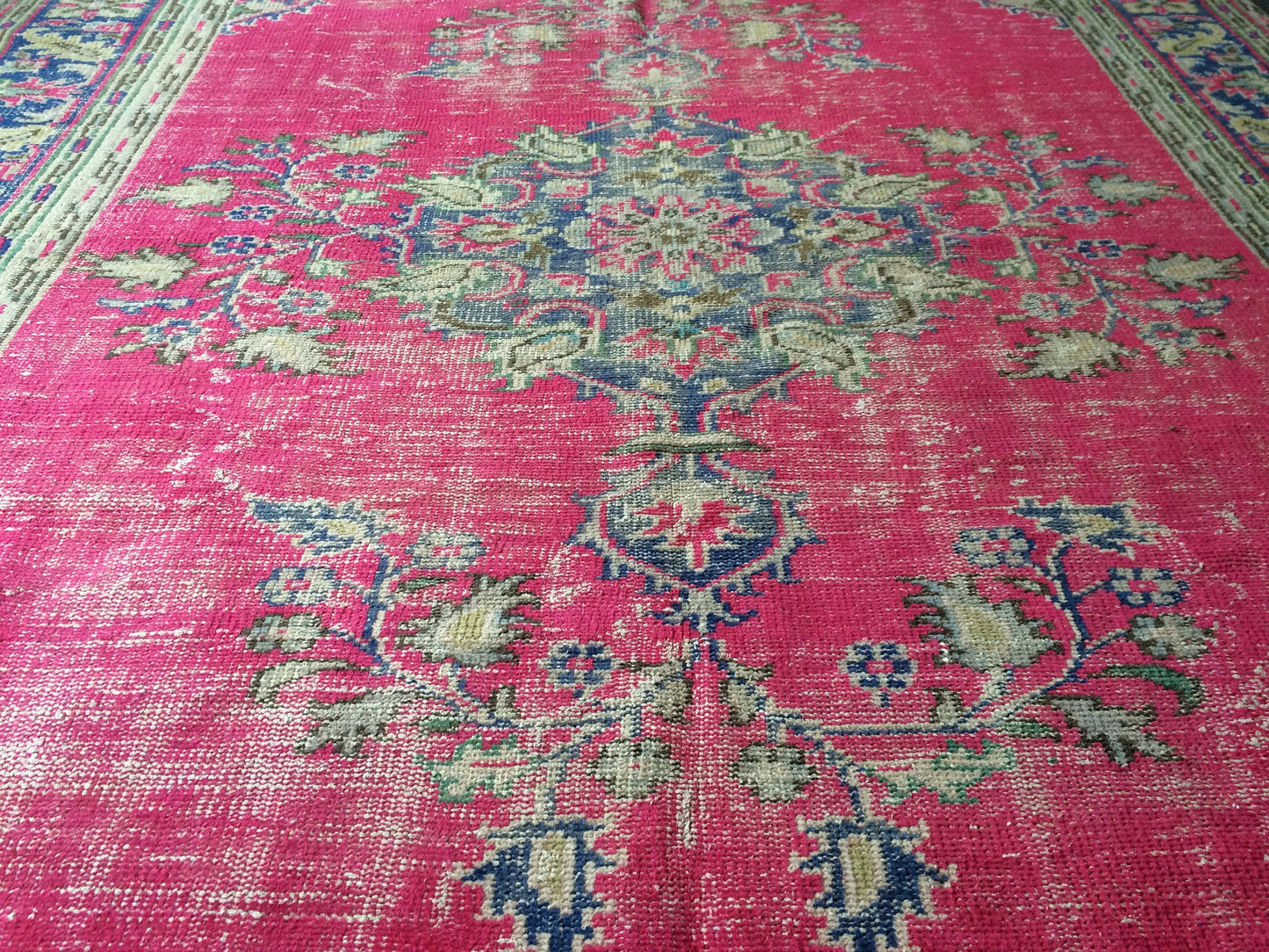 6.8 x 10 Turkish Rug, Oushak Rug, Handmade Rugs, Wool Vintage Hand Knotted Rug, Oriental Rugs, 7 by 10 Vintage Rug, hot pink, purple