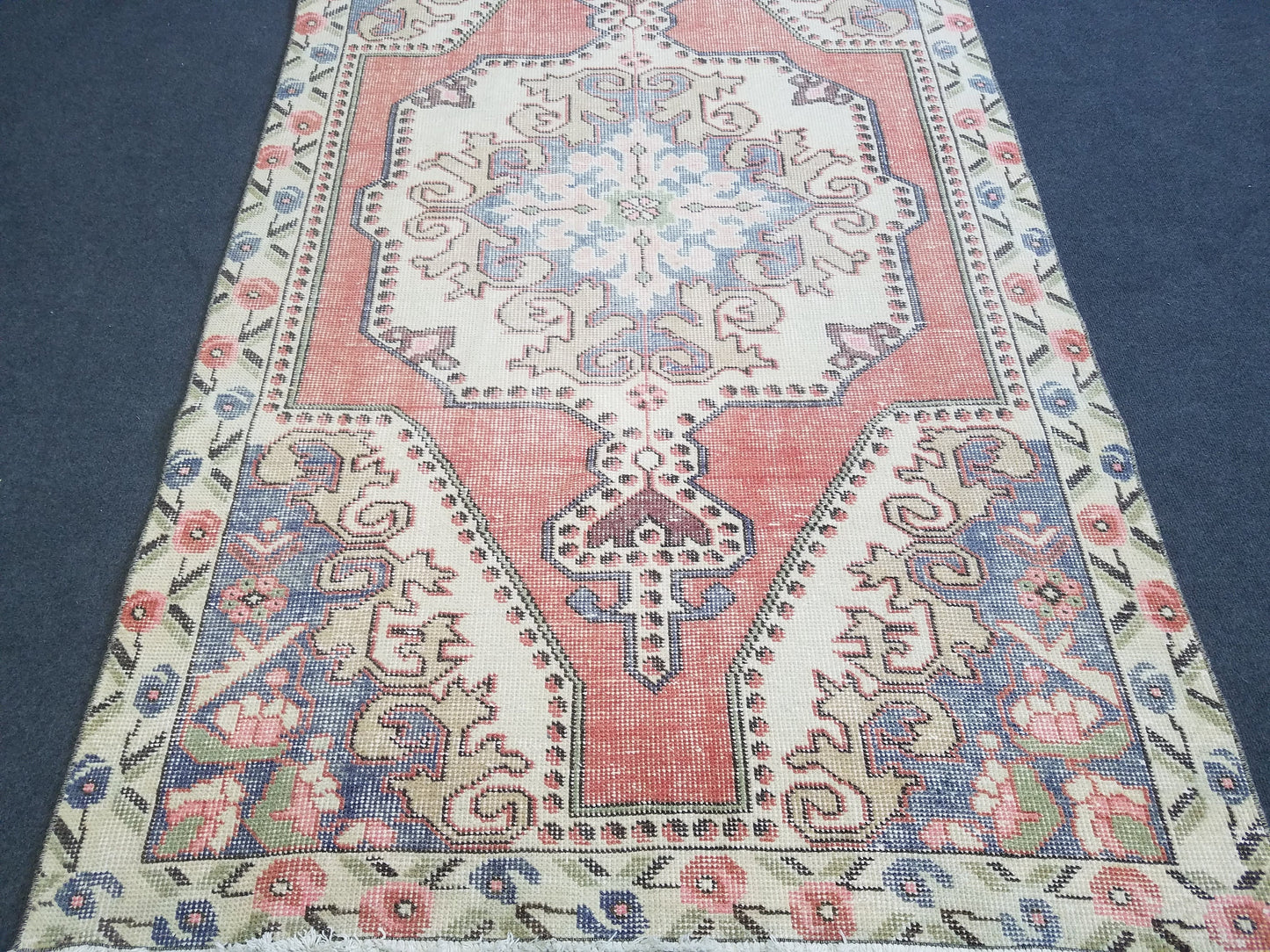 Vintage wool rug, turkish handmade rug, boho floor rug, oriental hand knotted rug, are oushak rug, bohemian rug 4'2x7'2