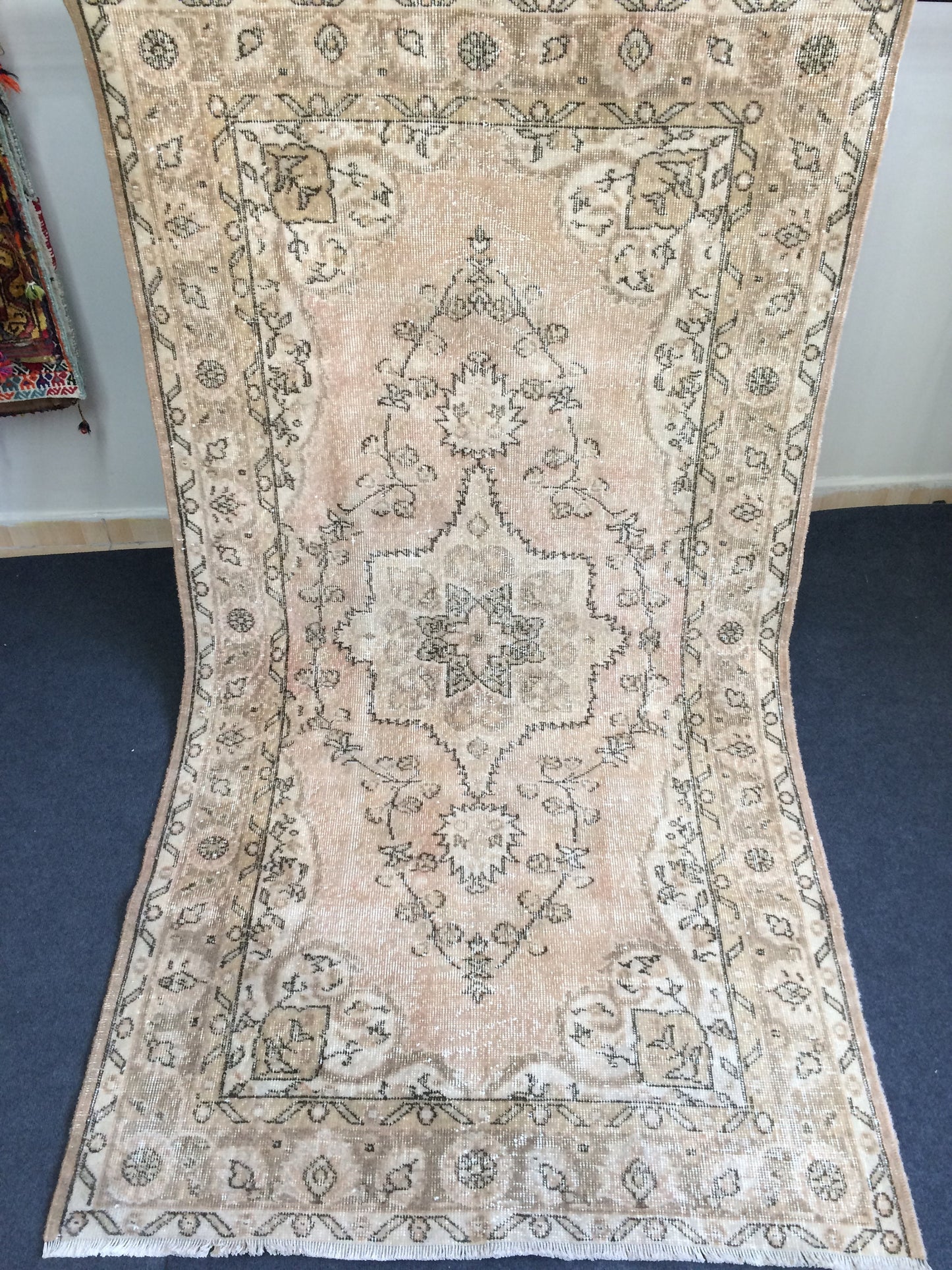Vintage Rug Oushak 4 x 7.7 Rug Turkish Rug Muted Hand Knotted Wool Rug Handmade Rug Oriental Rug