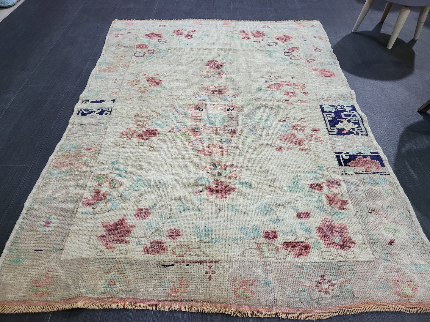 TURKISH Oushak Rug, Vintage 4 x 5.7 Rug, Vintage Persian Rug, Wool Oushak Rug, Handmade Rugs, Vintage Turkish Rug