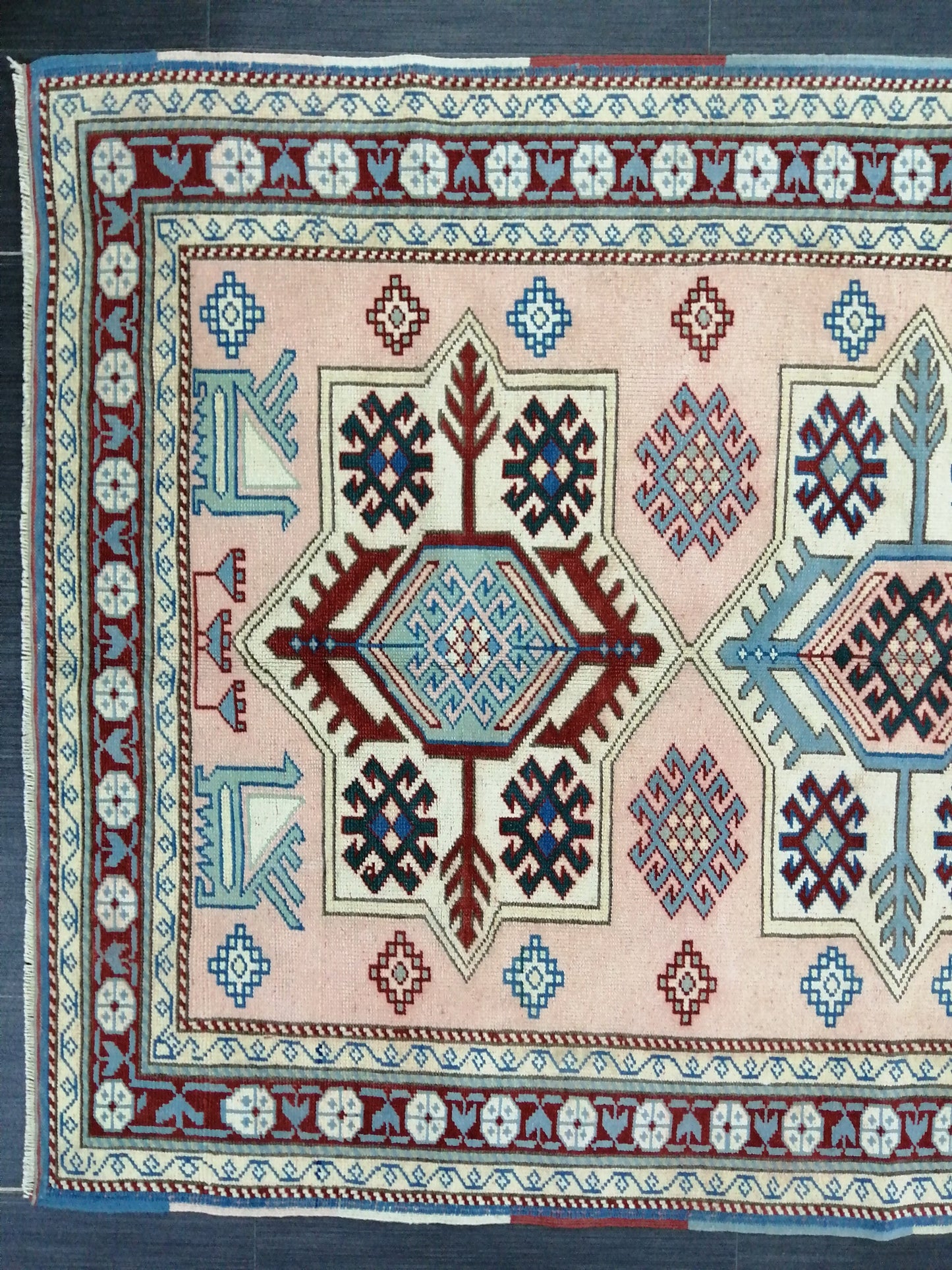 Muted Pink and Blue Wool RUG 5.8 x 3.9 Vintage Oushak Rug Vintage Rug Wool Oushak Rug Hand Made Rugs Vintage Turkish Rug