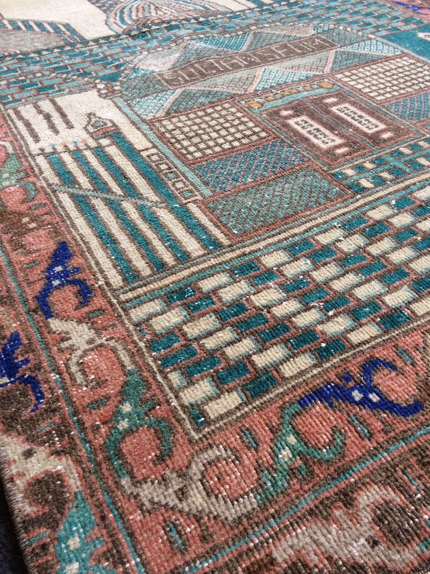 5.3 x 3.3 Vintage Rug, Rumi Tapestry Rug Mevlana Dergah Rug, Hand Made Rug