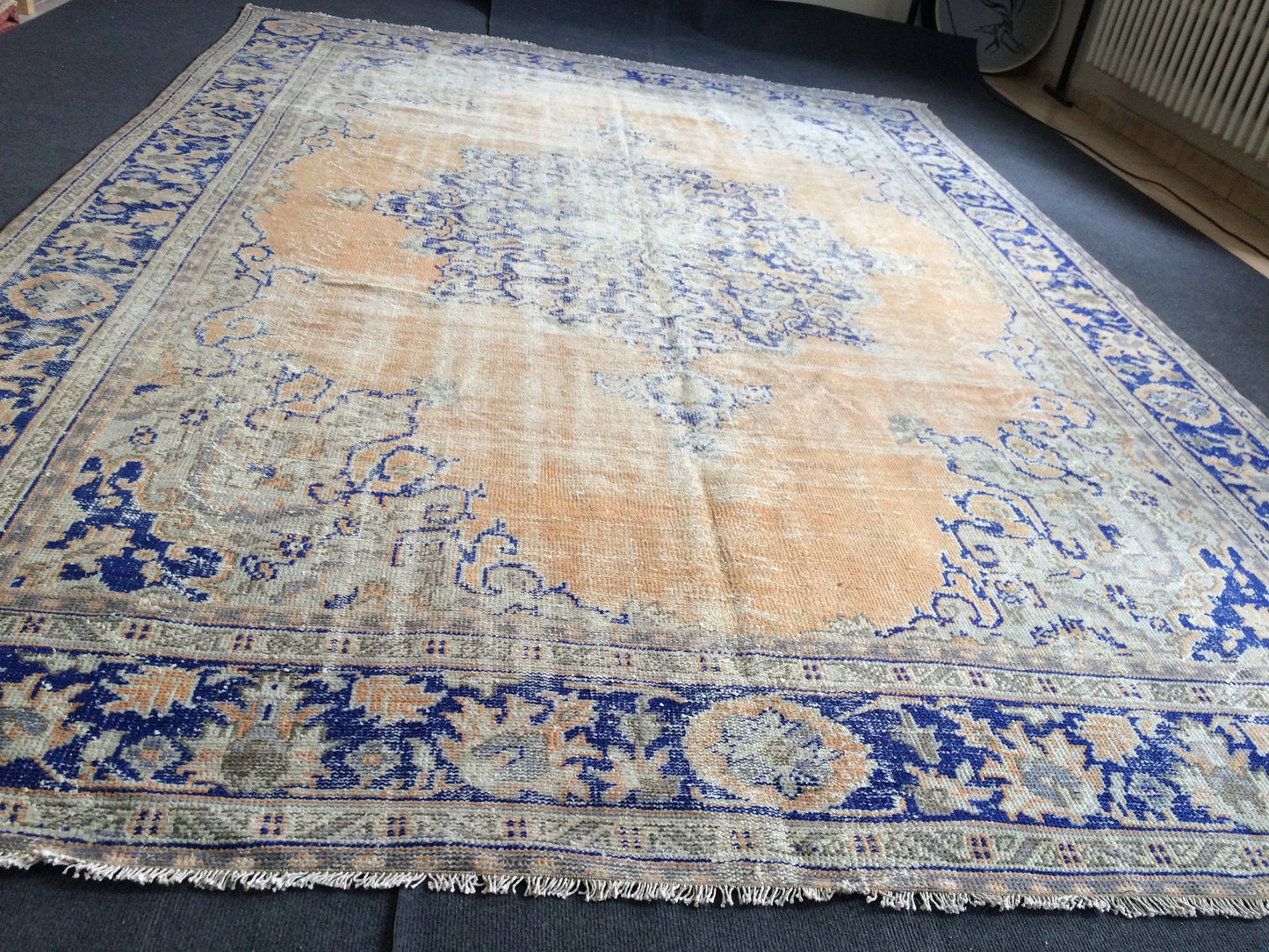 7.7 x 11 Large OUSHAK RUG TURKISH Rug Distressed Rug Vintage Rug Wool Oushak Rug Hand Made Rug 8 by 11 Turkish Rug 8x11