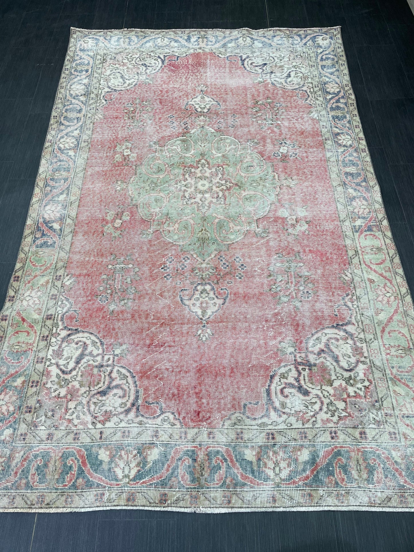 TURKISH HAND MADE Rug 5.6 x 9 Vintage Distressed Rug Oushak Rug Traditional Rug Oriental Rug Vintage Floral Rug Wool Rug