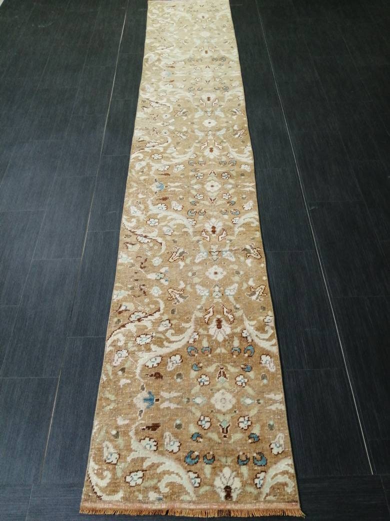 Muted Vintage Runner Rug 2x10. 8 Hallway Runner Rug Kitchen Runner Rug Wool Runner Rug Oushak Runner Rug Turkish Floral Runner Rug