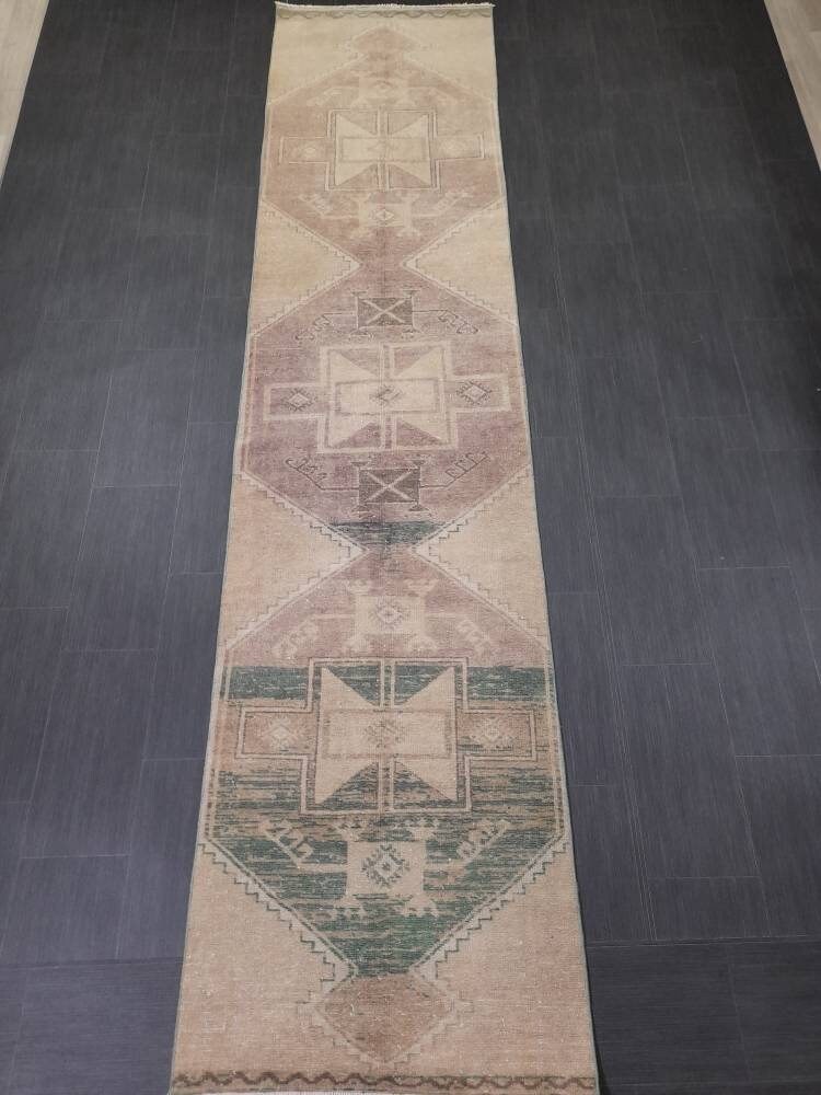 NEUTRAL Turkish RUNNER Rug Neutral 2.8 x 12.2 RUNNER Vintage Muted Turkish Runner Oriental Runner Rug, Turkish Runner Neutral Persian Runner