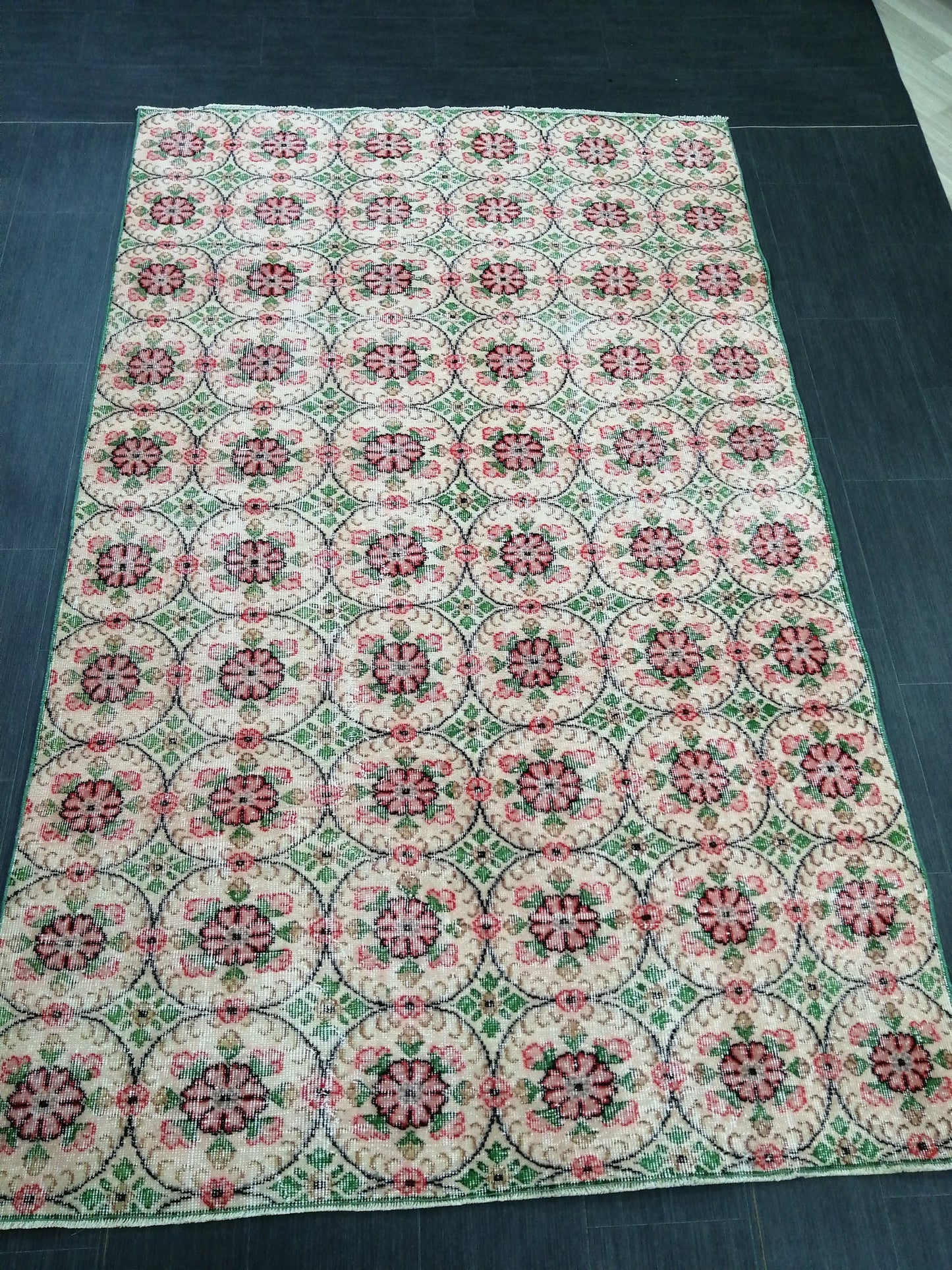 Green Floral Rugs, 8.5 x 5.3 Hand Made Rug, Oushak Rug, Rustic Rug, Boho Rug, Rug Runner, Turkish Rug, Farmhouse Rug, Vintage Rug, Wool rug
