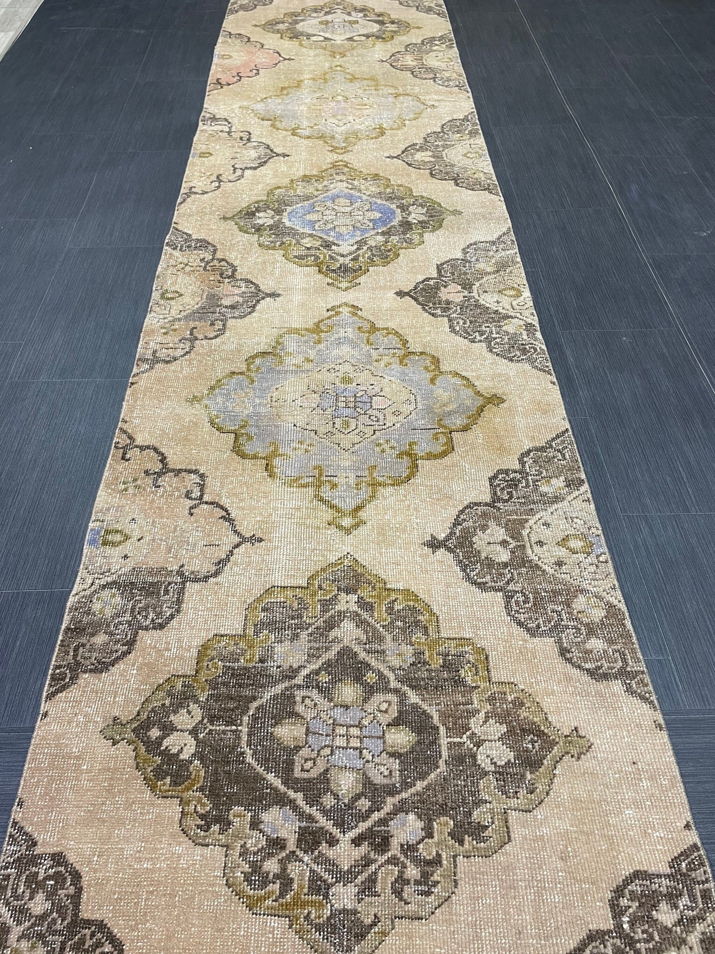MUTED Hand Knotted Runner Entry Runner TURKISH Runner 2.8 x 12.8 Vintage Hallway Runner Rug Muted Runner Rug Kitchen Rug Runner