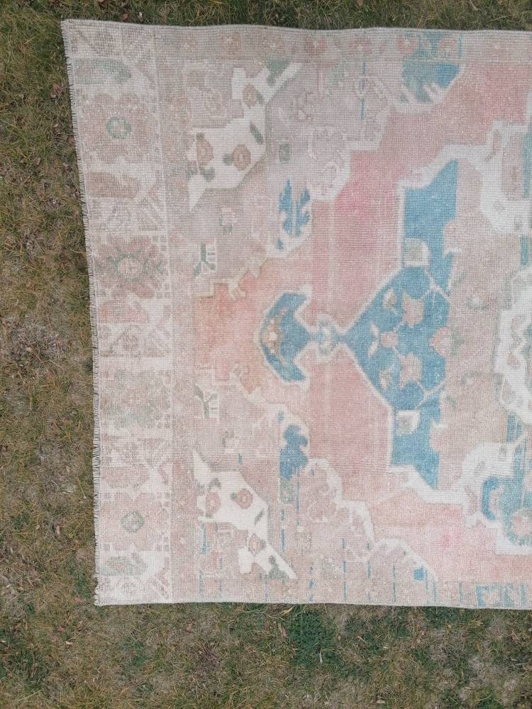 3.10 x 10.7 Muted vintage rug, oushak runner rug hallway runner, kitchen vintage anatolian rug