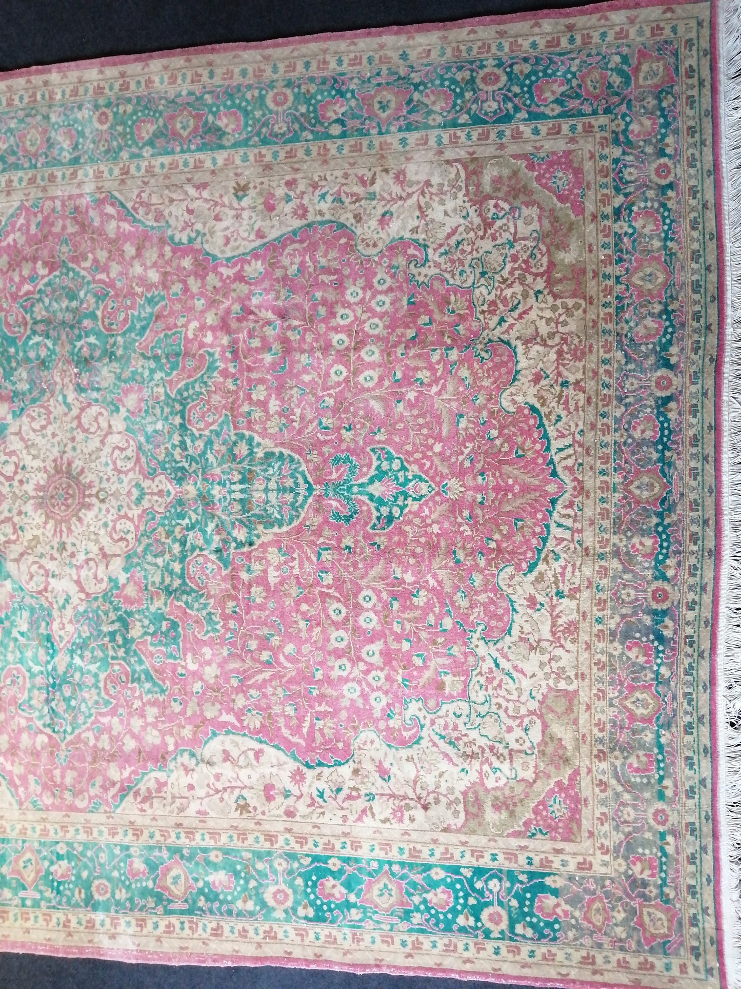 7 x 9.5 Persian RUG Vintage TURKISH Pink Green Oriental Rug Vintage Vintage Runner Rug Wool Oushak Rug Handmade Rug Hand Knotted Rug
