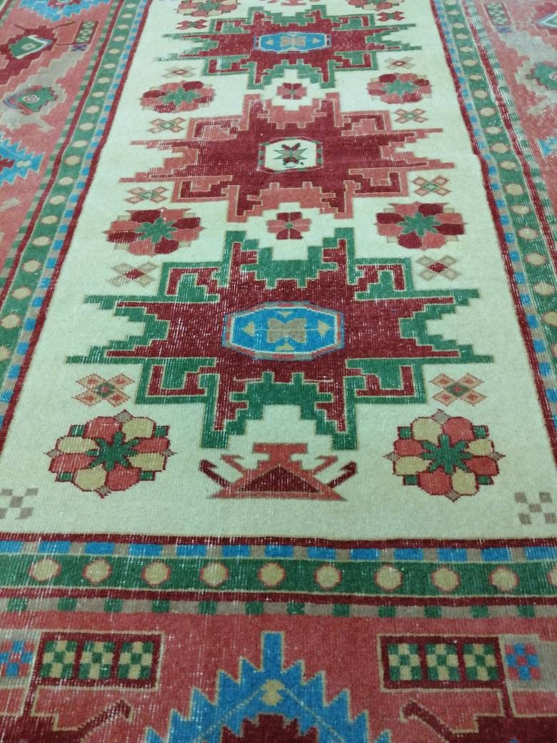 Vintage Rug 6.7 x 9 TURKISH HAND MADE Rug Vintage Turkish Rugs Oushak Rug Turkish Oushak Rug, Vintage Oushak Rug, Wool Rug