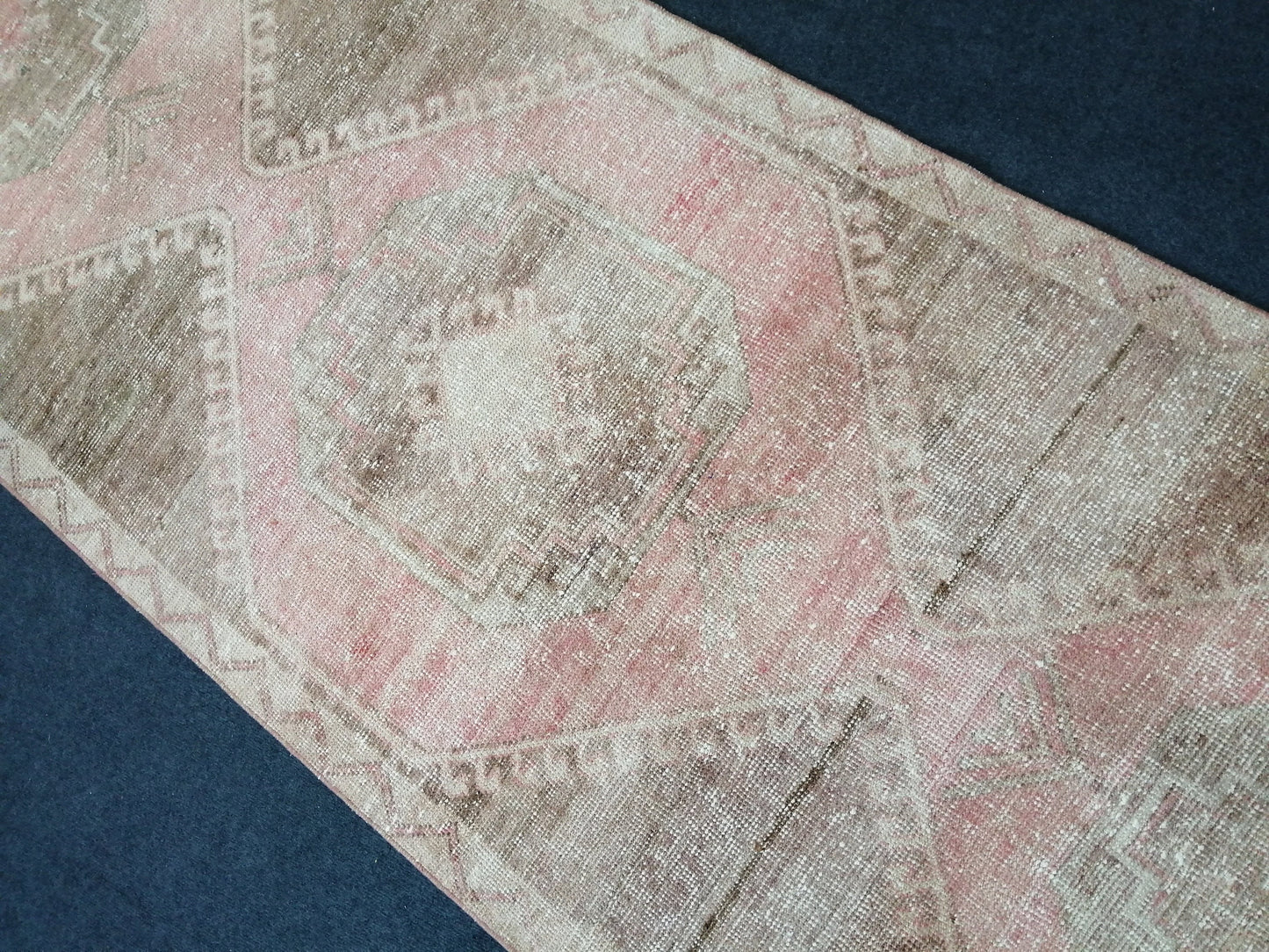 Muted Oushak Runner Rug 3.4 x 11 Turkish Runner Rug Vintage Runner Rug Neutral Hallway Runner Rug Kitchen Runner Rug Muted Wool Runner Rug