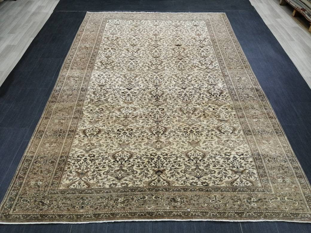 Quality Neutral Rug 6.2 x 9.5 HAND MADE Rug Neutral Vintage Turkish Rug Oushak Rug Turkish Neutral Rug, Oriental Rug, Wool large Neutral Rug