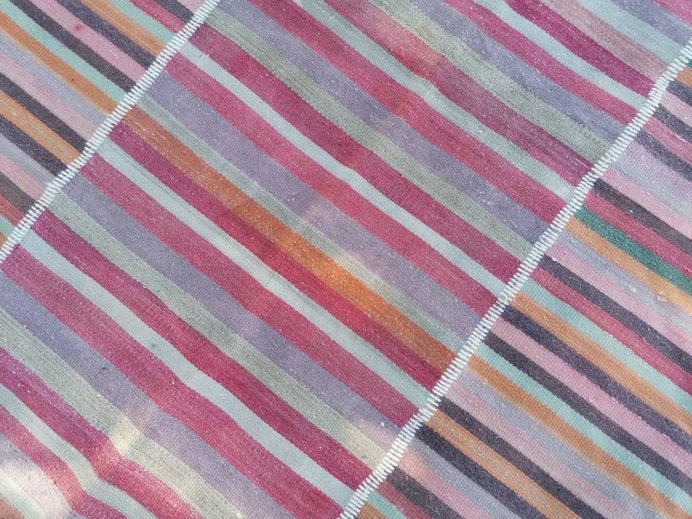 Flatwoven with embroidery rug 7x9 turkish hand made rugs vintage turkish rugs oushak rug vintage oushak rug, wool rug