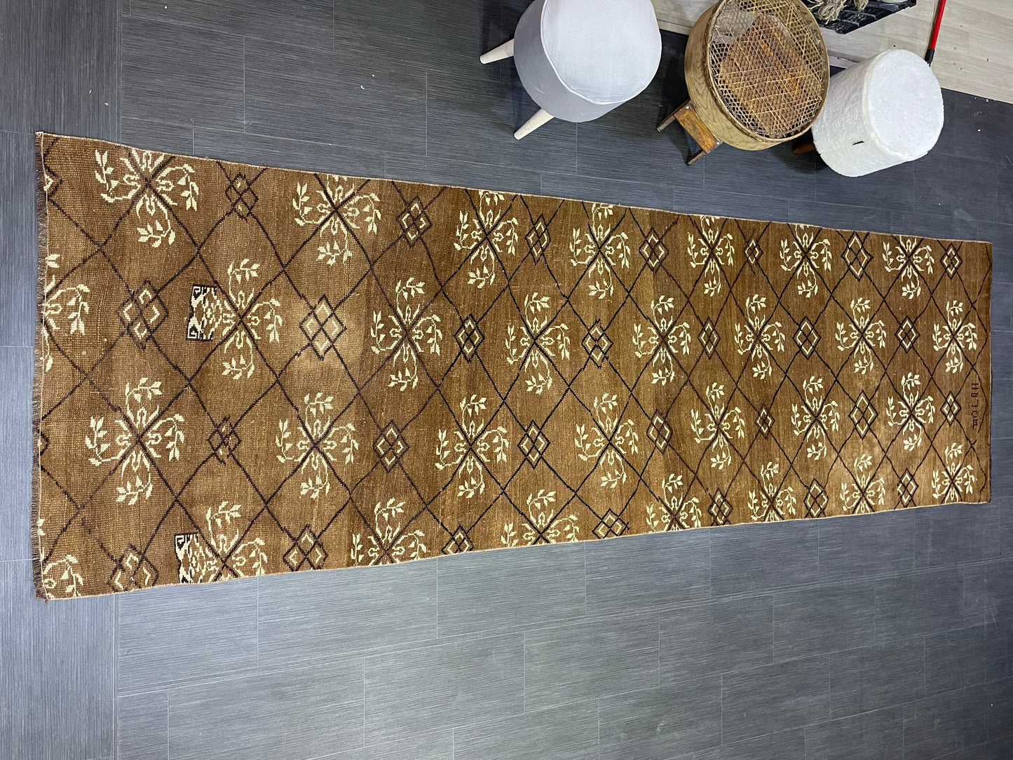 Turkish Rug, Vintage 3.6 x 11.3 Rug,Handmade Oushak Rug, Farmhouse Rug, Hand Knotted Wool Rug, Rustic Rug, Vintage Turkish Rug