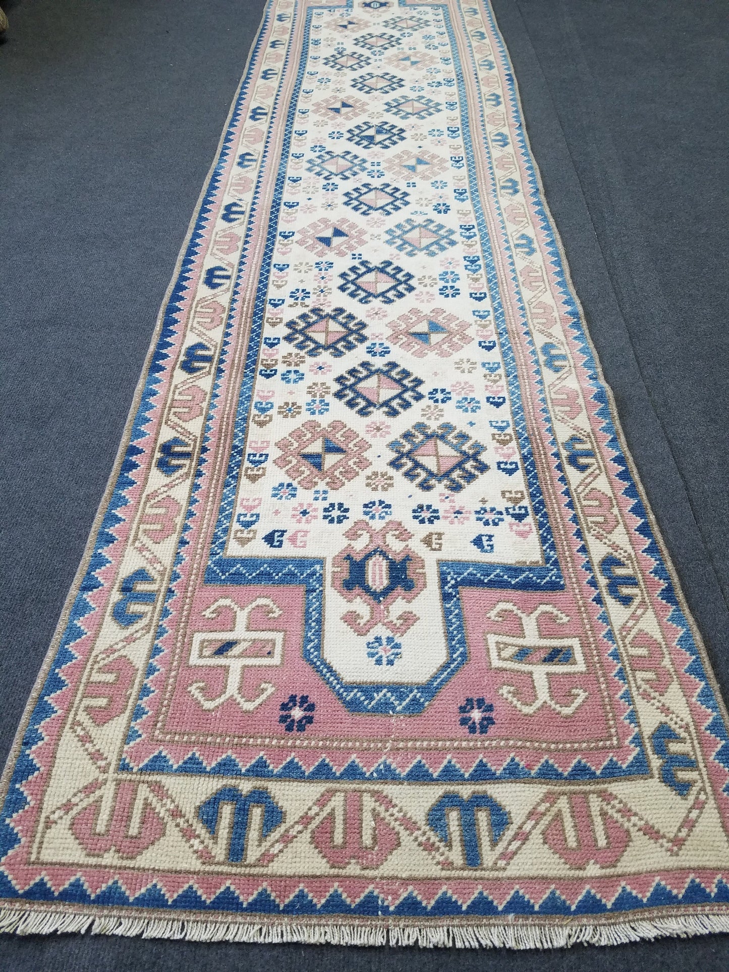 2.3 x 9 turkish runner rug - vintage runner rug, oushak handmade rug - kitchen rug